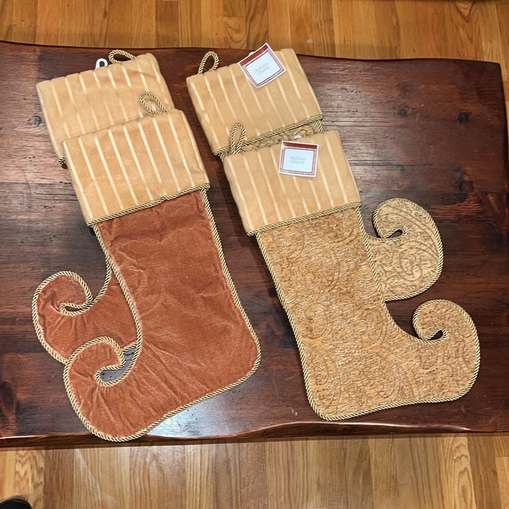 Holiday Stockings Four beautiful gold brocade Christmas stockings 18 x 12inches